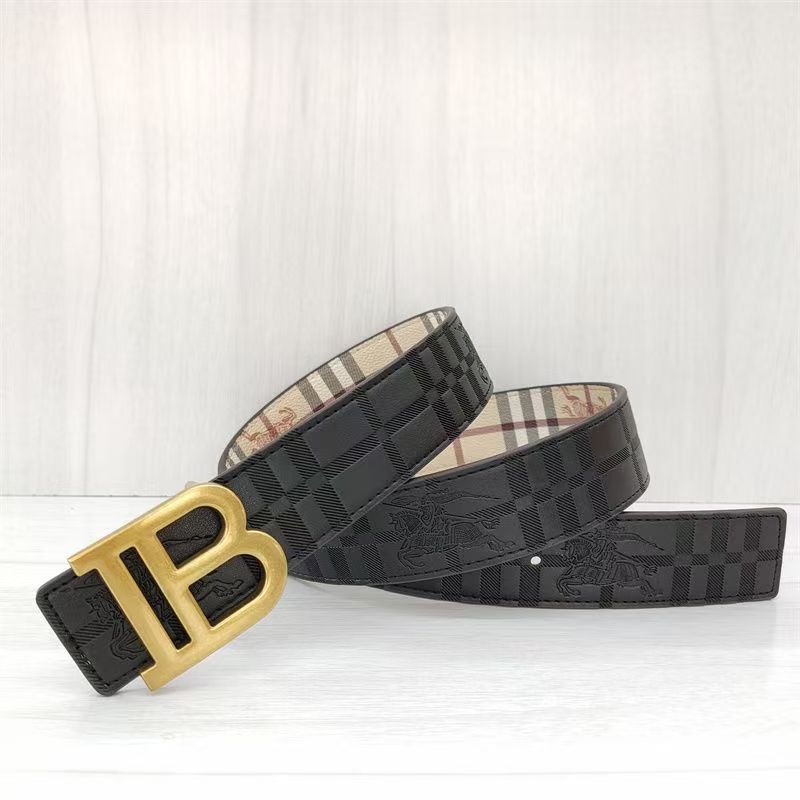 Burberry Pebbled Belt - (BLACK/GOLD)