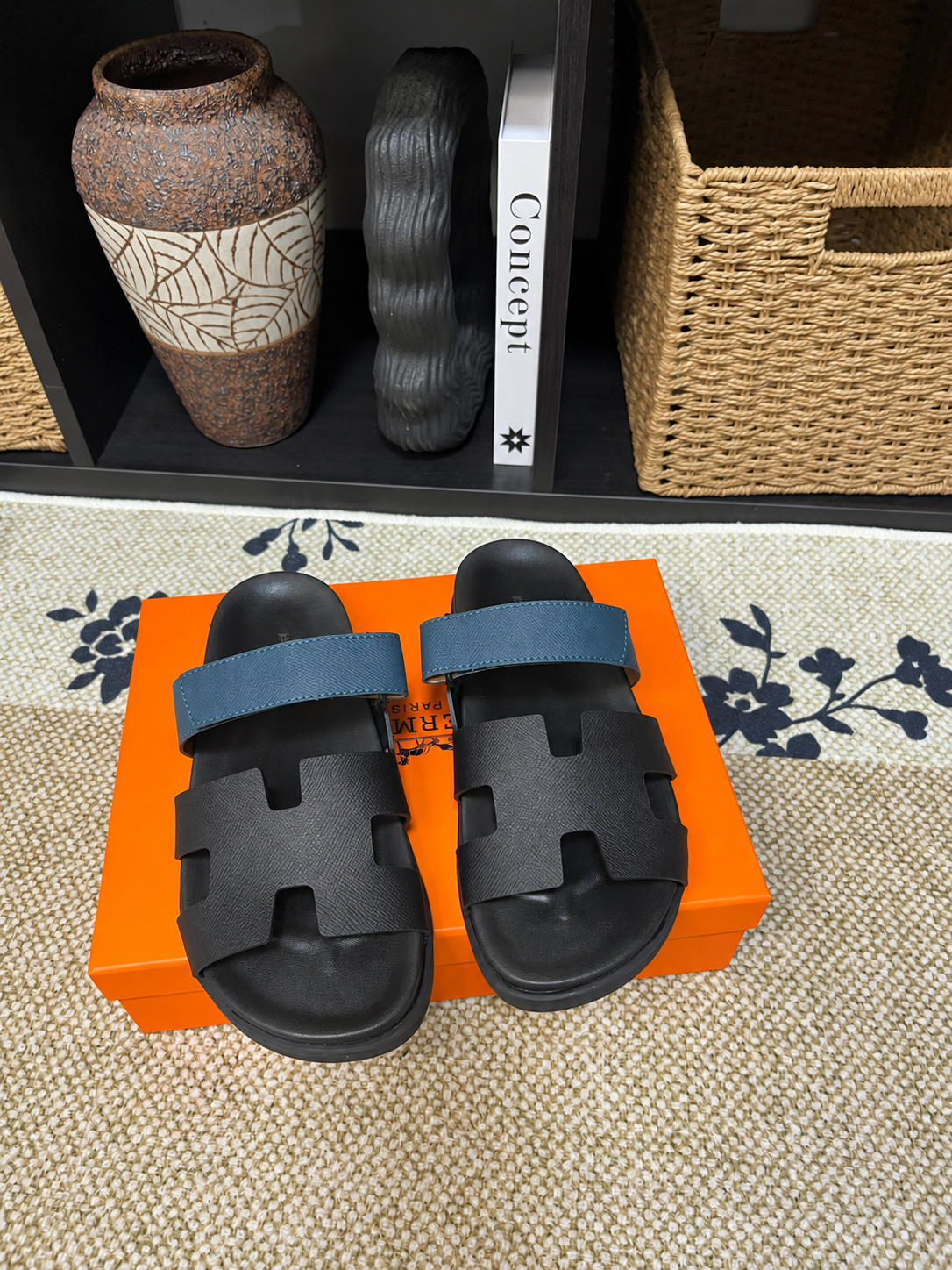 Hermes Chypre Slide Teal Black