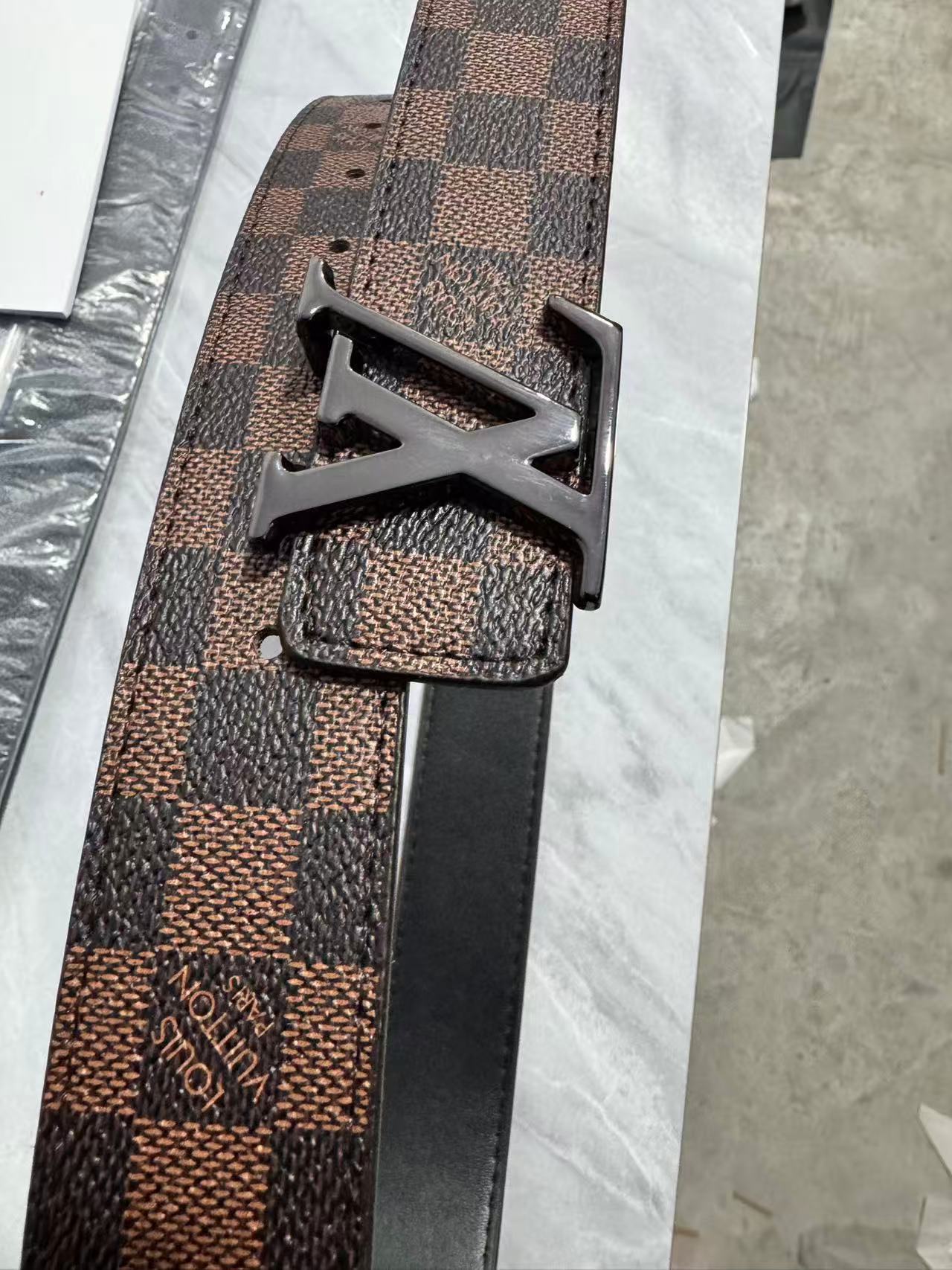 Brown Damier Ebene Belt Triple Black Buckle