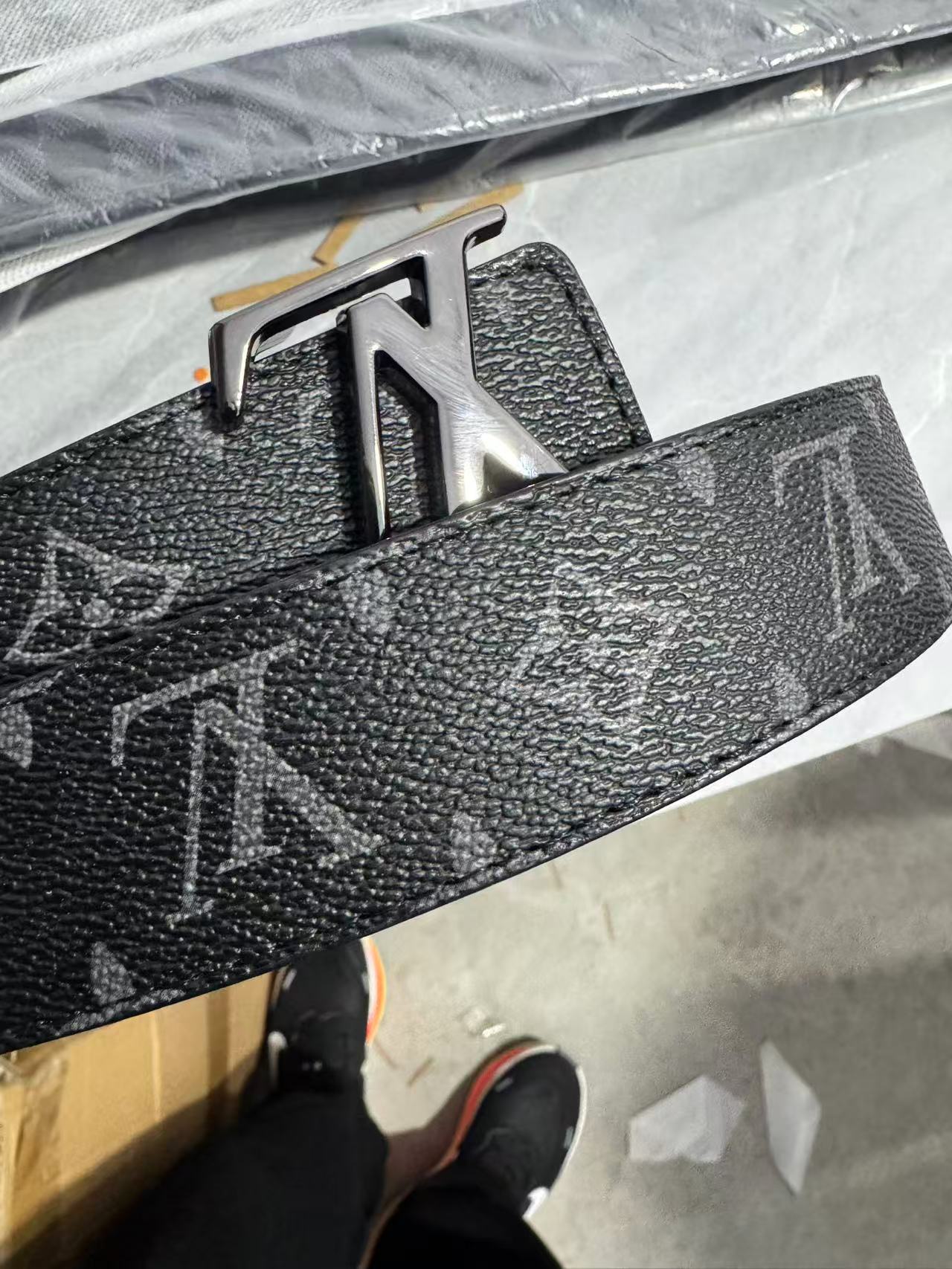 Black Monogram Eclipse Belt Grey Buckle