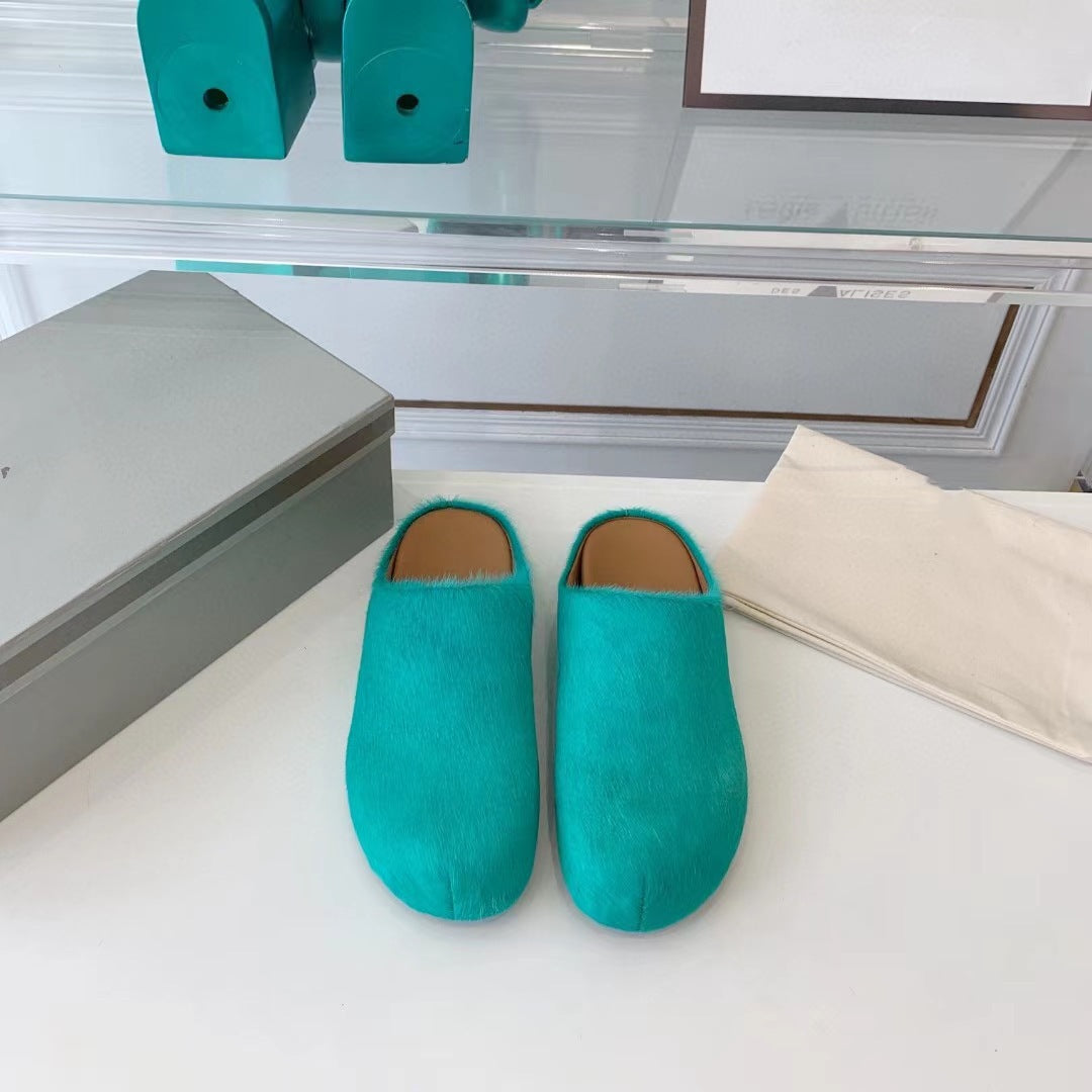 Marni Long Hair Calfskin Fussbett Sabot Teal Blue
