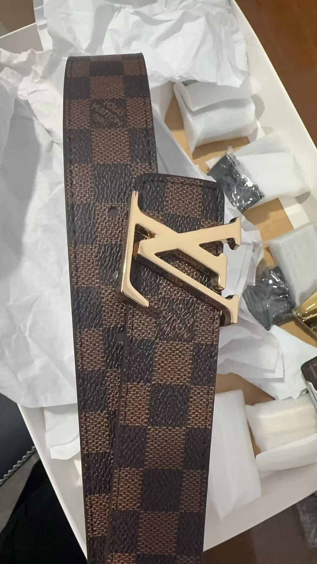 Brown Damier Ebene Belt Gold Buckle