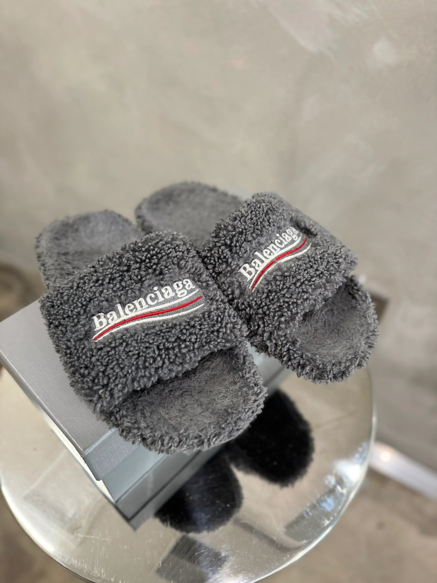 Balenciaga Furry Slide Grey