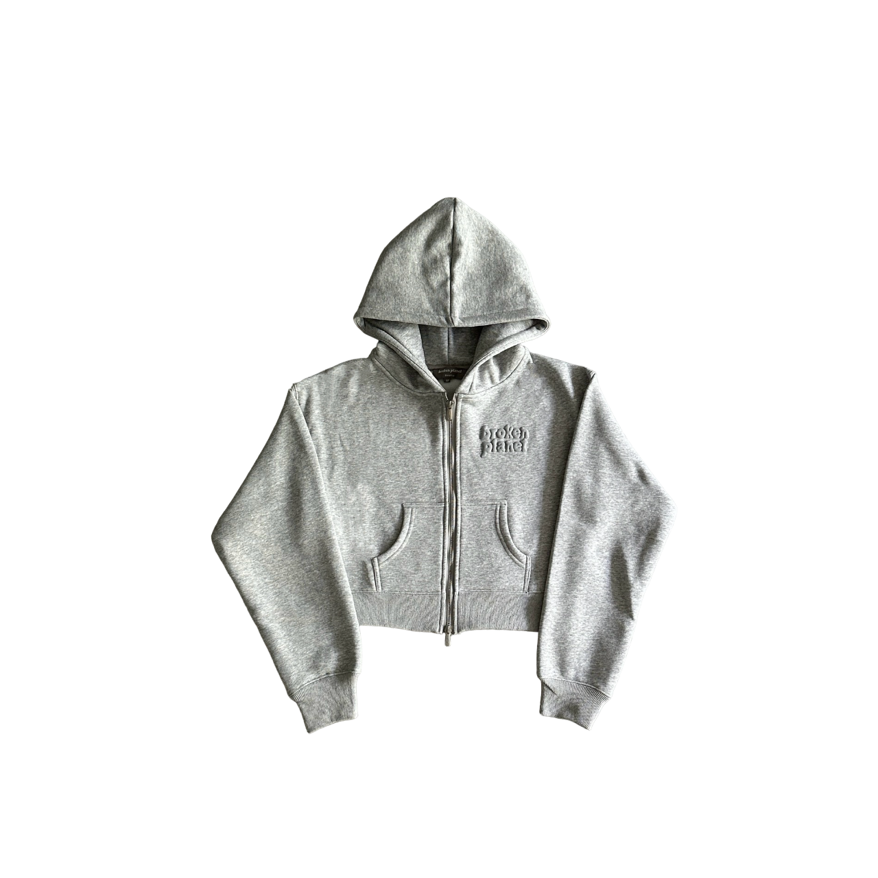 Broken Planet Basic Cropped Zip Hoodie Grey