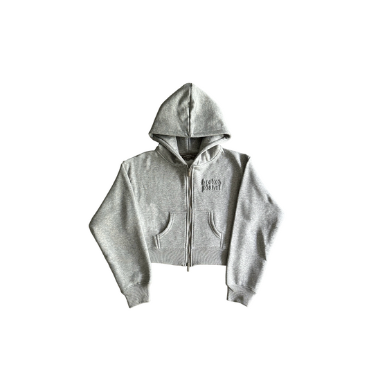 Broken Planet Basic Cropped Zip Hoodie Grey