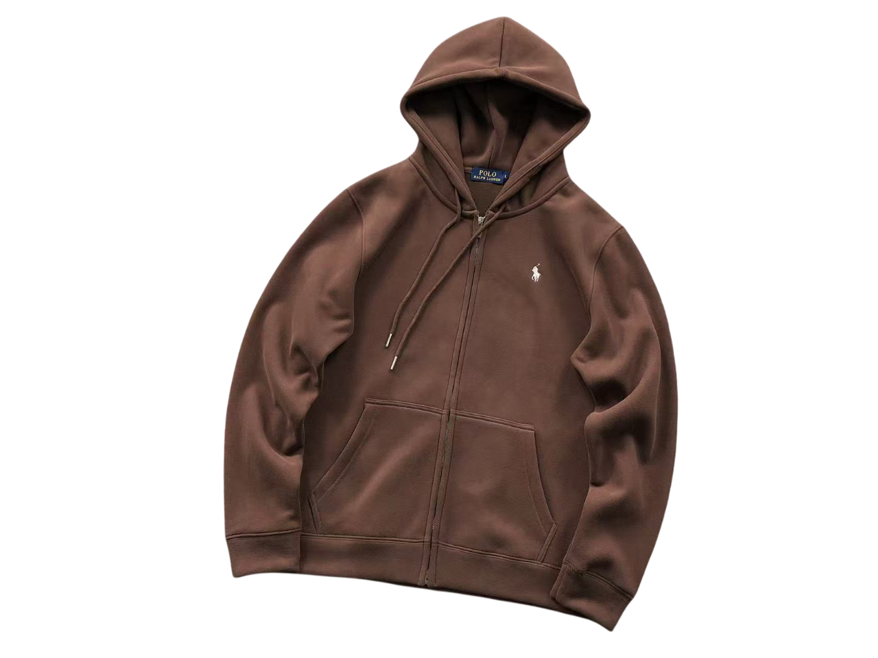 Ralph Lauren Classic Zip Hoodie Brown White