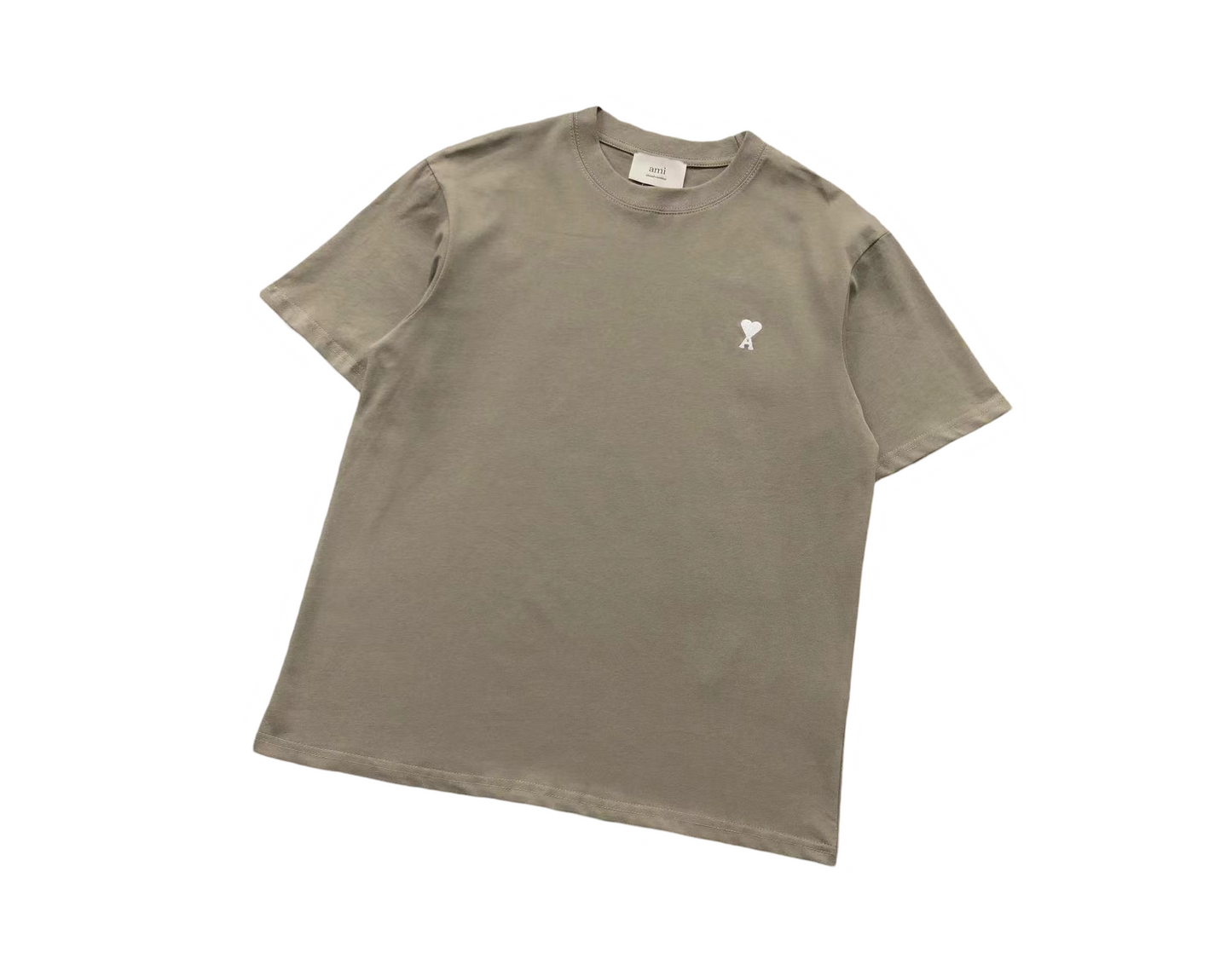 AMI Paris White Heart Tee Khaki