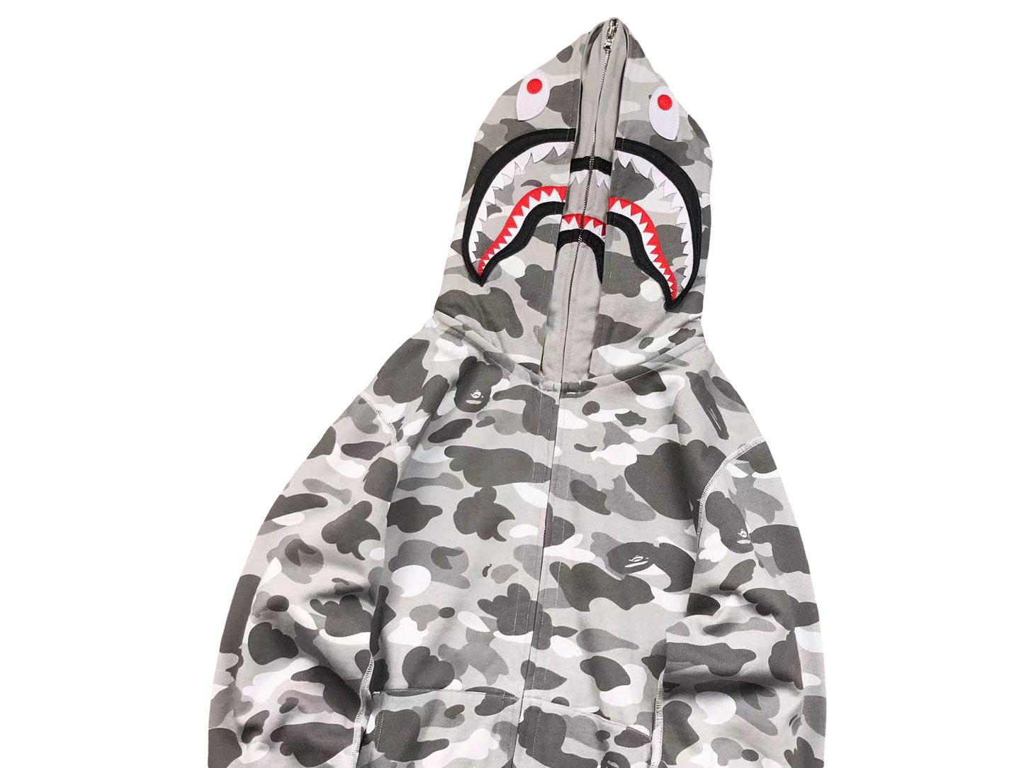 BAPE Camo Shark Wide Full Zip Double Hoodie Light Grey