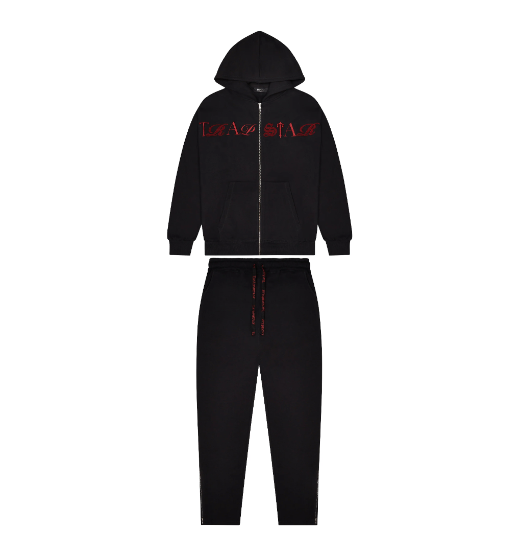 Trapstar Script Zip Through Tracksuit Black/Zinfandel