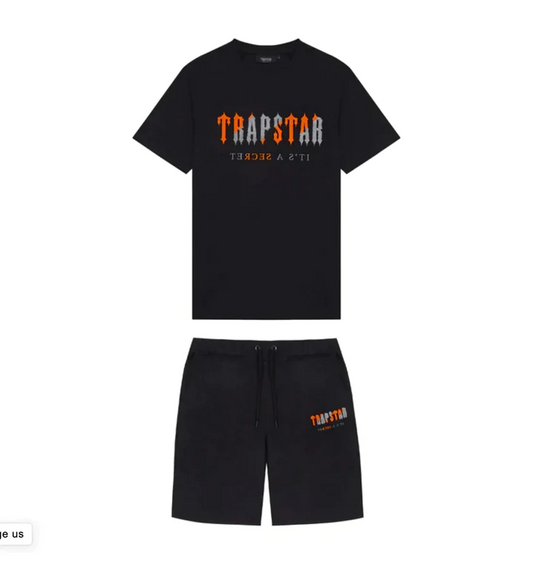 Trapstar Chenille Decoded Short Set Black/Orange