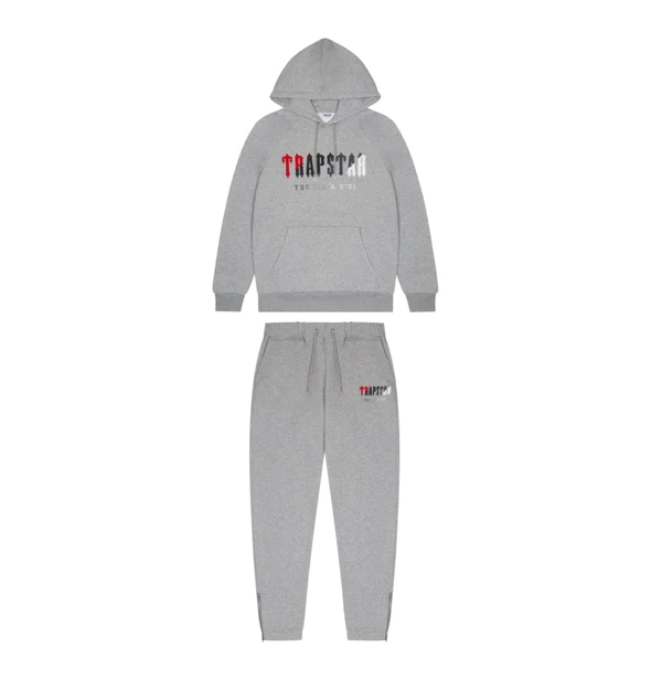 Trapstar Chenille Decoded Hoodie Tracksuit Grey/Red