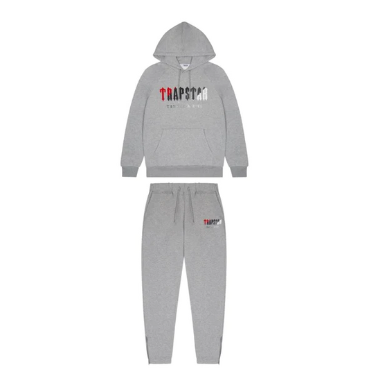 Trapstar Chenille Decoded Hoodie Tracksuit Grey/Red