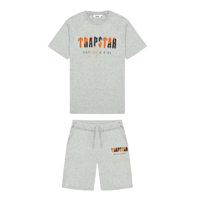 Trapstar Chenille Decoded Short Set Grey/Orange