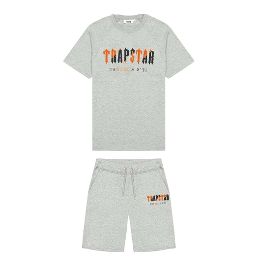 Trapstar Chenille Decoded Short Set Grey/Orange