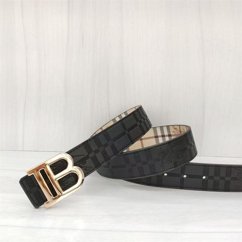 Burberry Pebbled Belt - (BLACK/BRONZE)