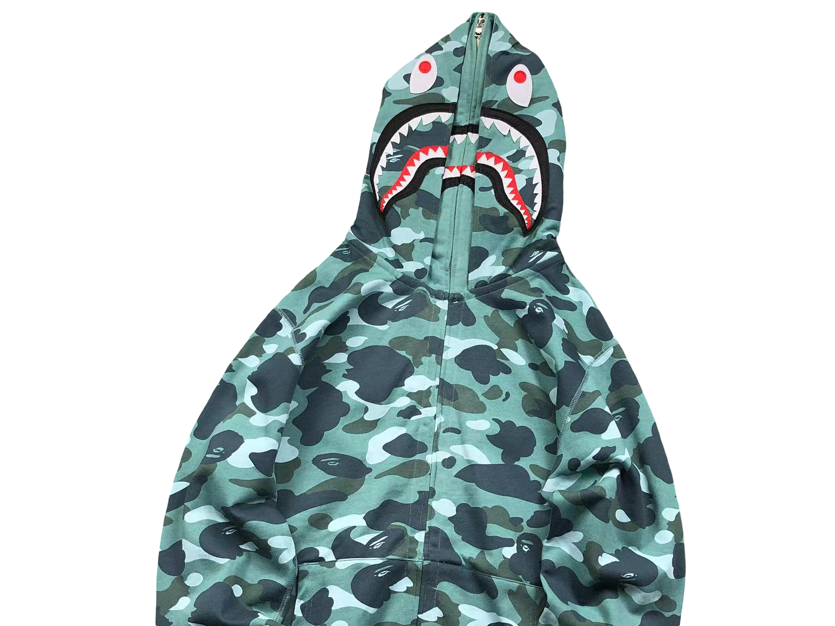 BAPE Camo Shark Wide Full Zip Double Hoodie Teal