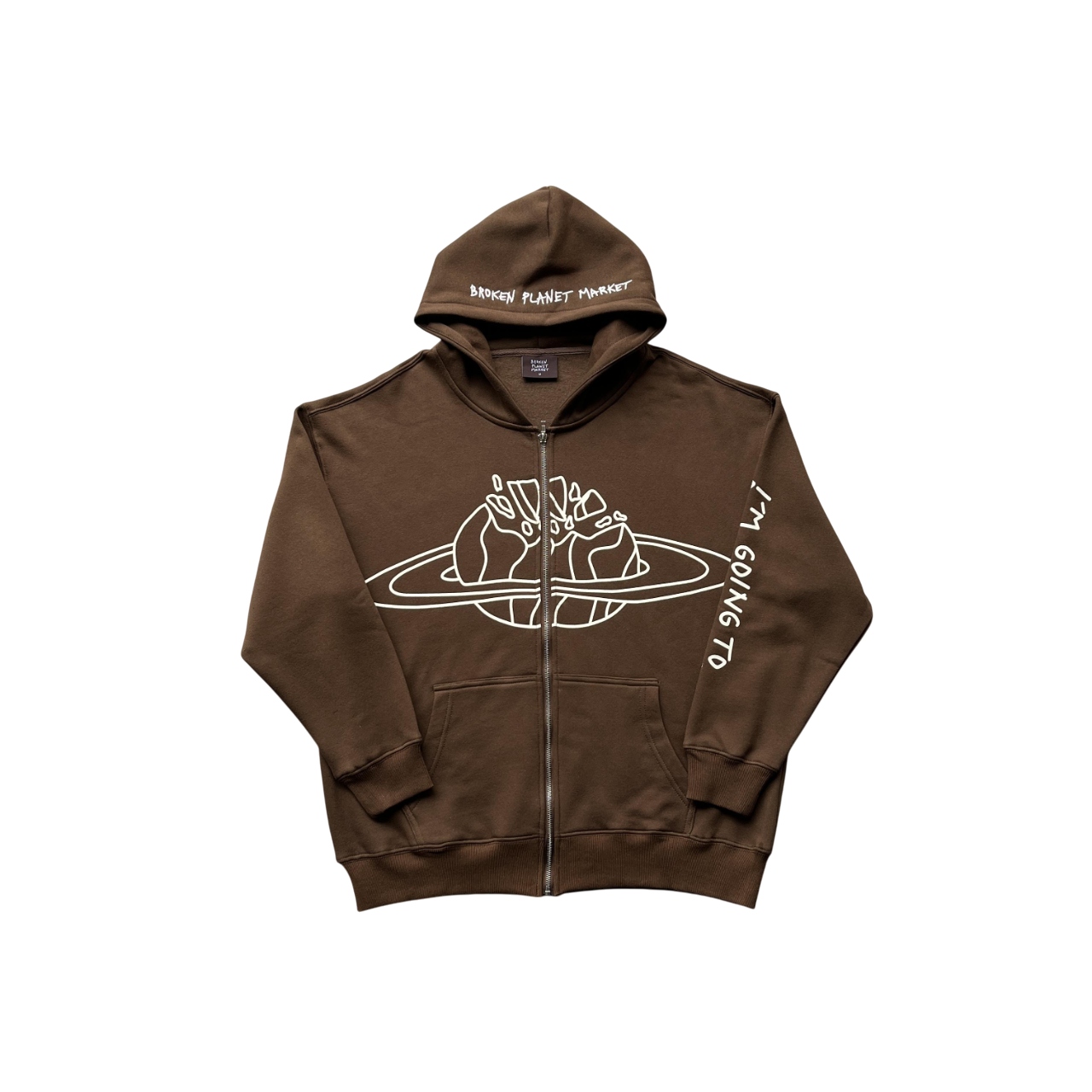 Broken Planet Going To Outer Space Zip Hoodie Brown