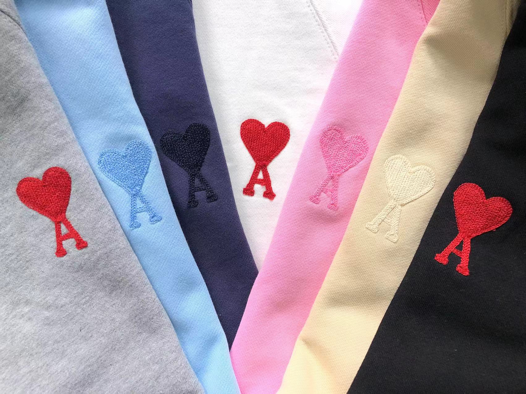 AMI Paris Red Heart Hoodie Pink