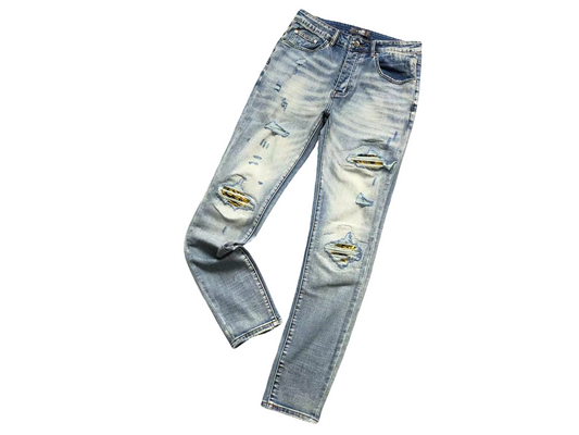 AMIRI Black Yellow Hole Denim Jeans Blue