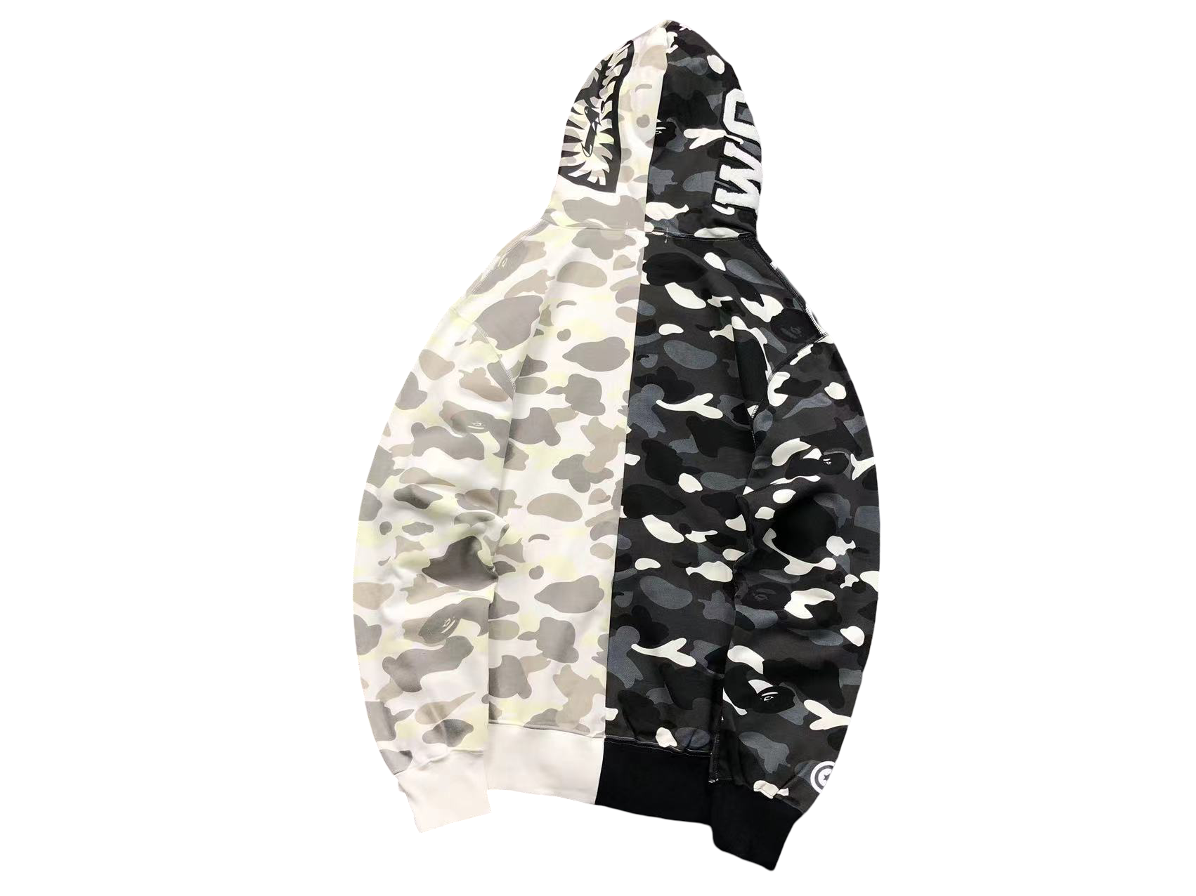 BAPE Split Camo Shark Full Zip Hoodie Black/White