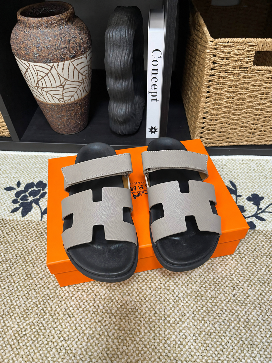 Hermes Chypre Slide Teal Anthracite Grey
