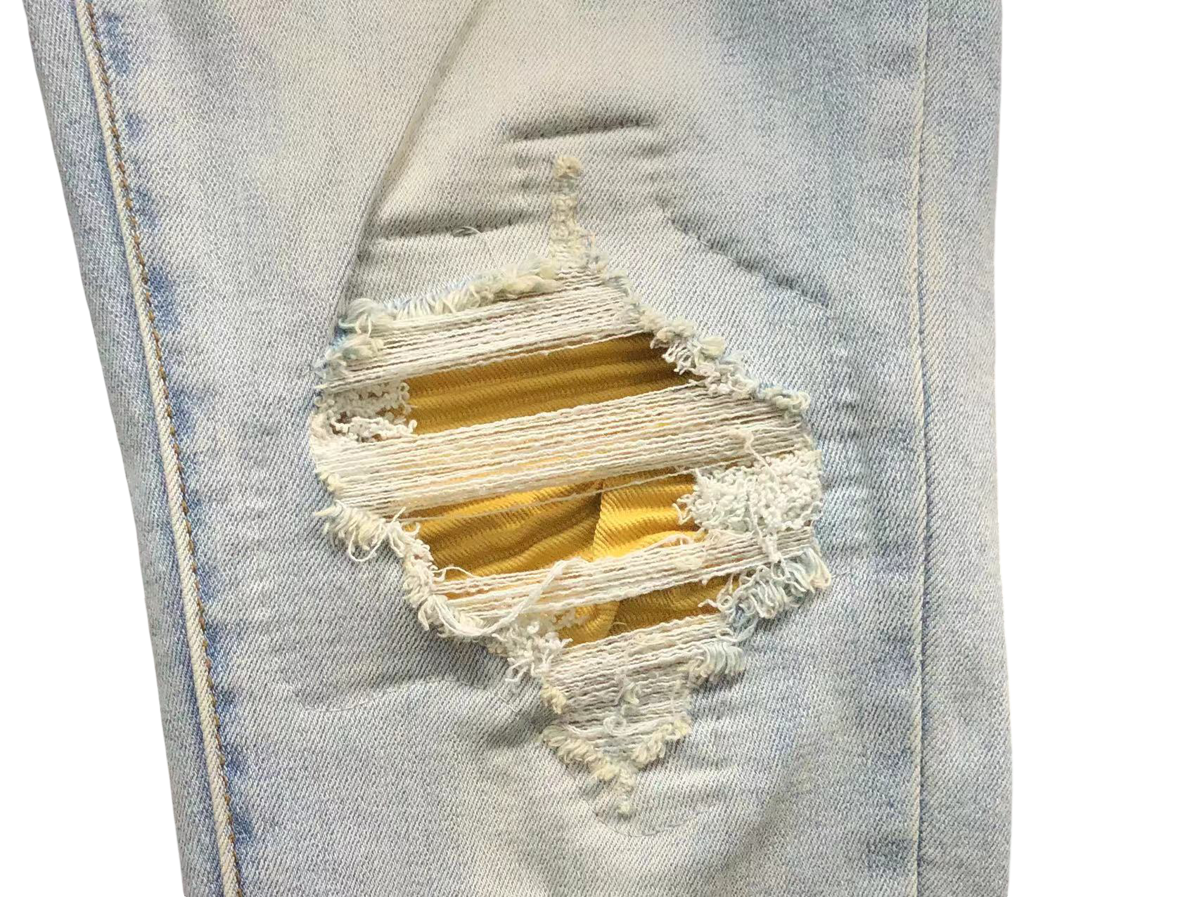 AMIRI Yellow Hole Denim Jeans Blue