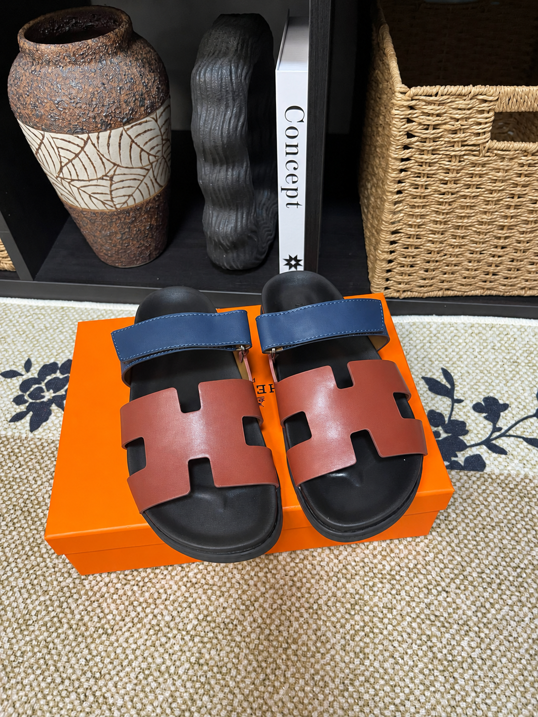 Hermes Chypre Slide Red Blue