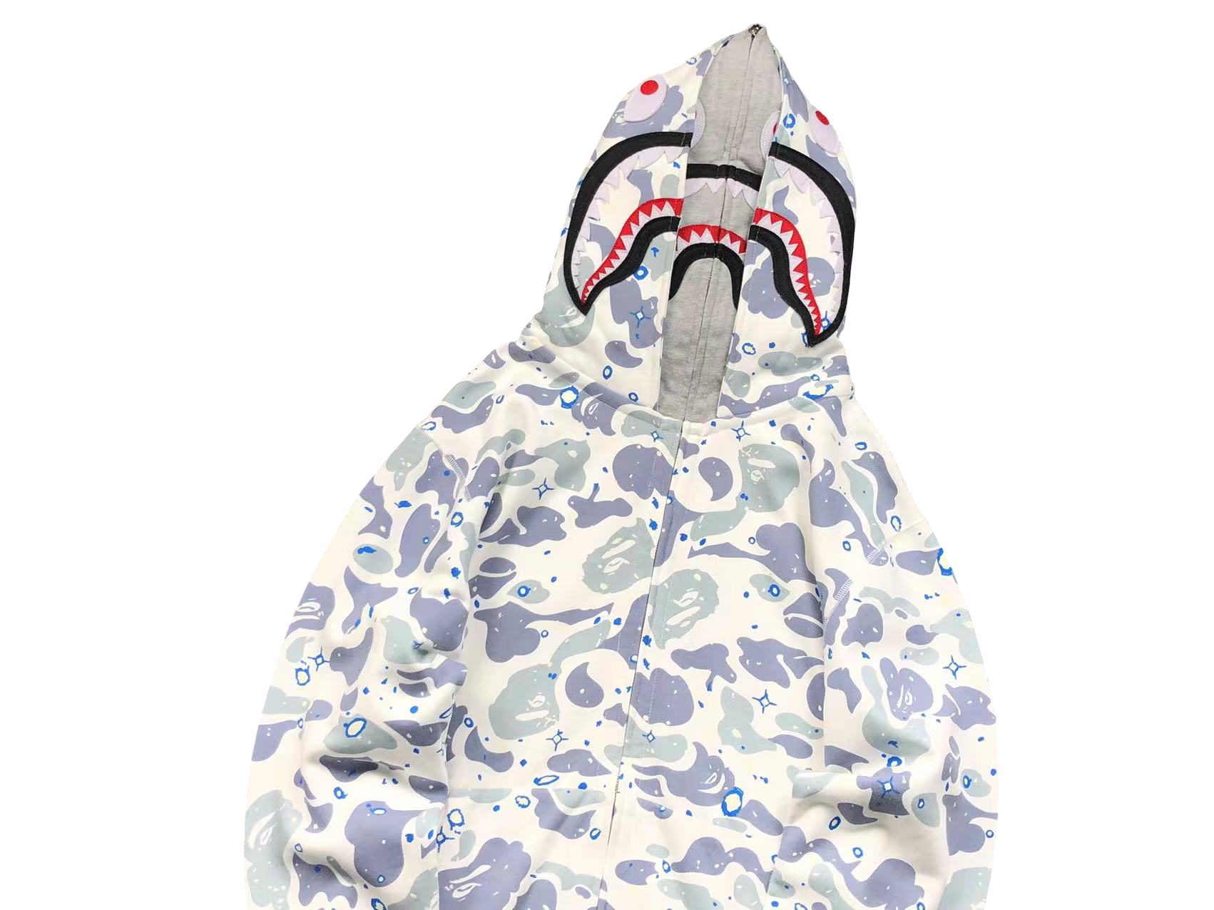 BAPE Camo Shark Wide Full Zip Double Hoodie White Multi