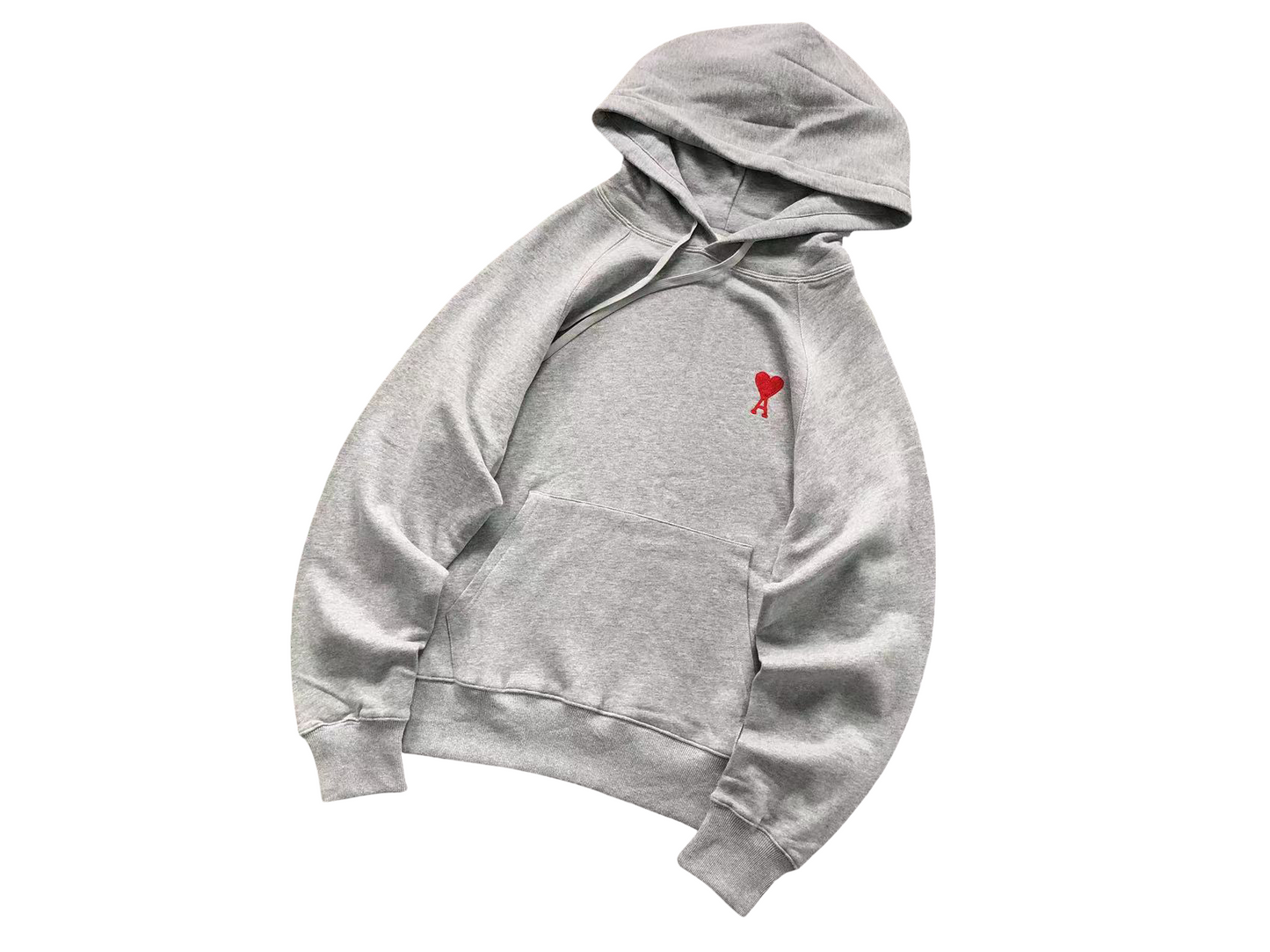 AMI Paris Red Heart Hoodie Grey