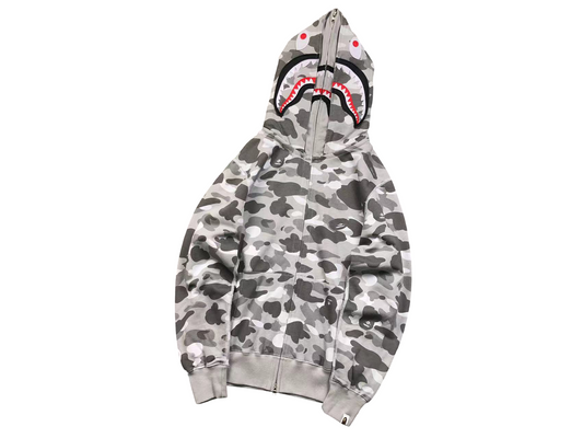 BAPE Camo Shark Wide Full Zip Double Hoodie - (LIGHT GREY)