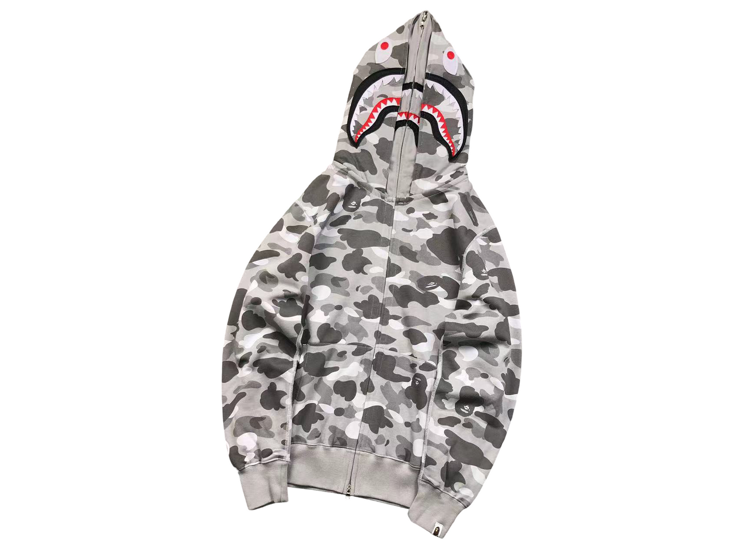 BAPE Camo Shark Wide Full Zip Double Hoodie Light Grey