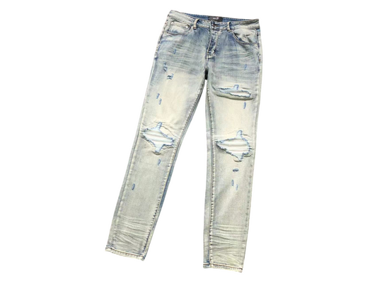 AMIRI Blue Hole Denim Jeans Blue