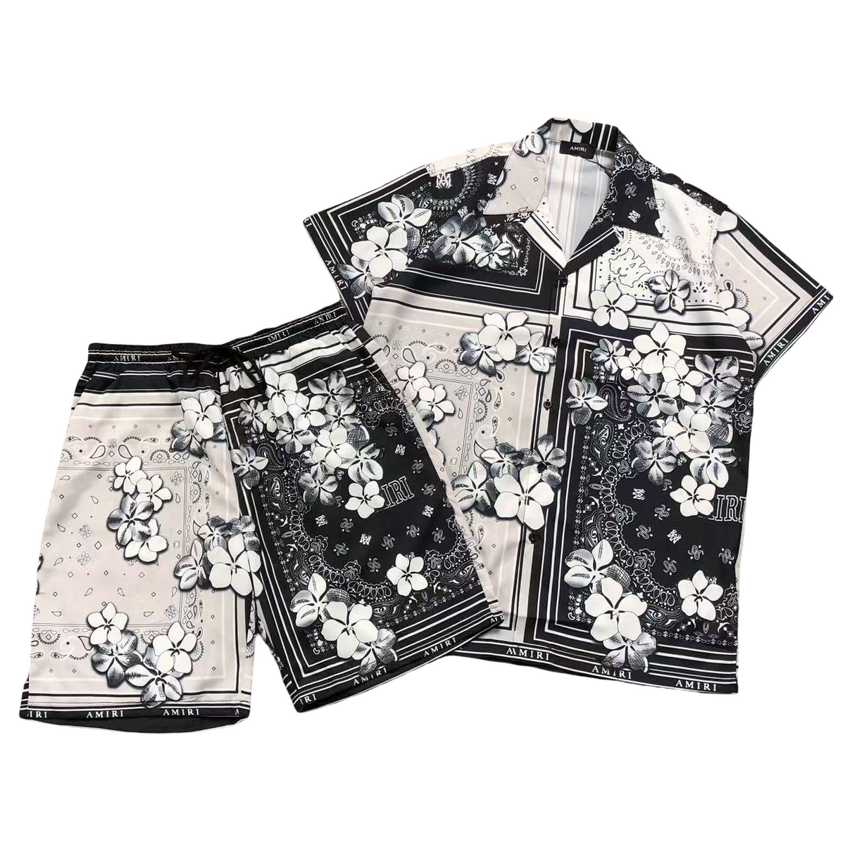 AMIRI Dead Flowers Short Set Black