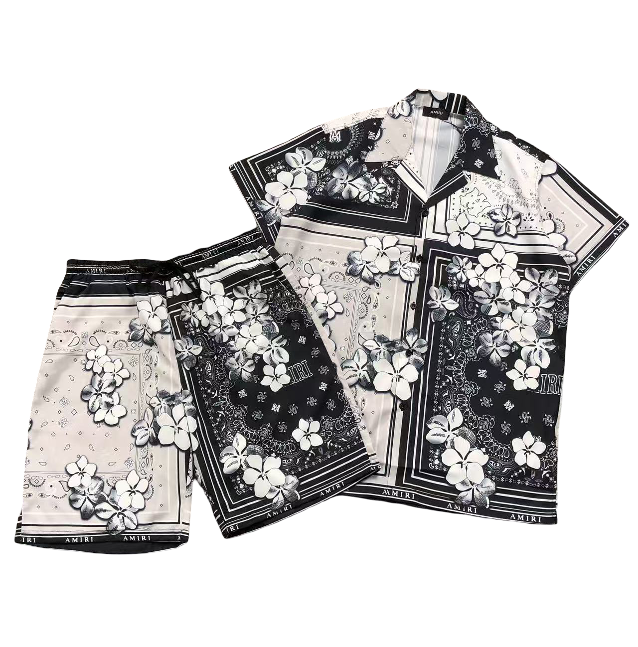 AMIRI Dead Flowers Short Set Black
