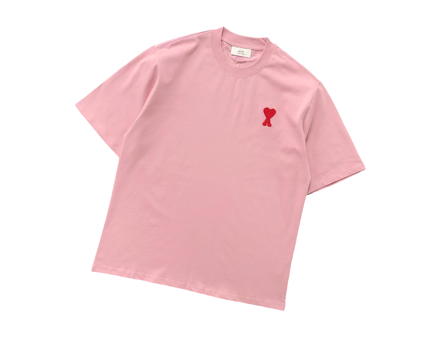 AMI Paris Signature Red Tee Pink