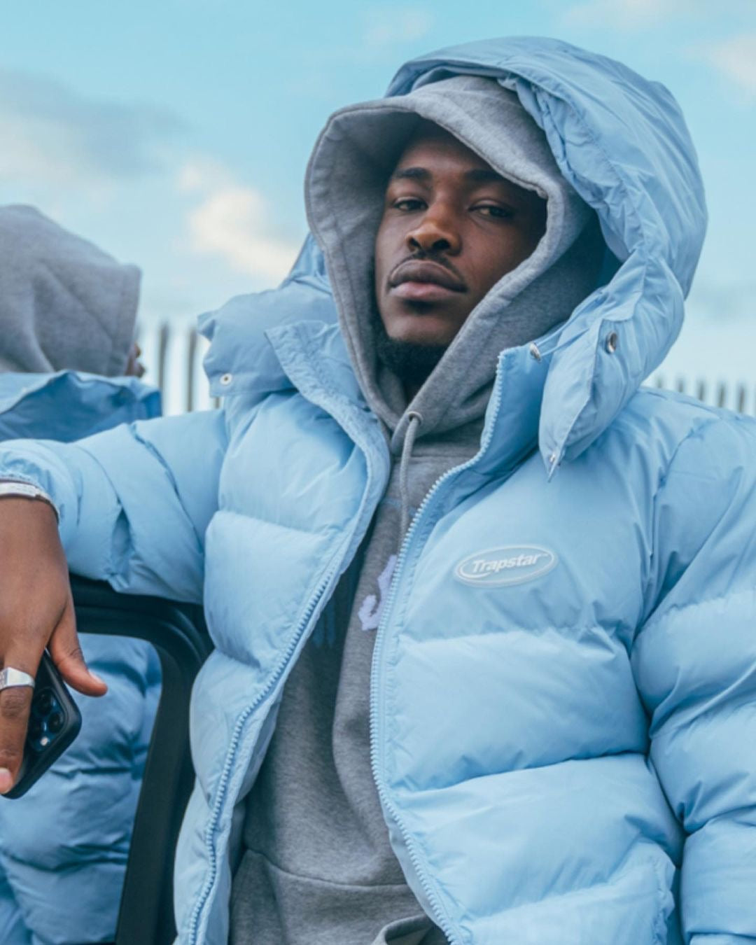 Trapstar Hyperdrive Detachable Hooded Puffer Jacket Ice Blue