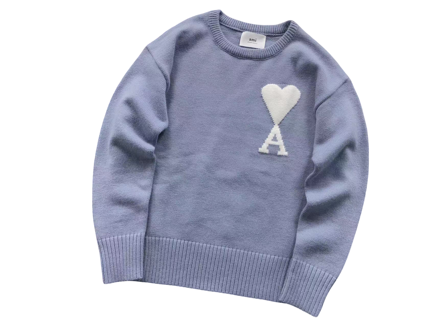 AMI Paris Maxi White Heart Knit Sweater Lavender