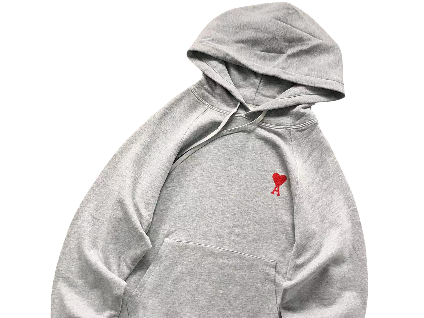 AMI Paris Red Heart Hoodie Grey