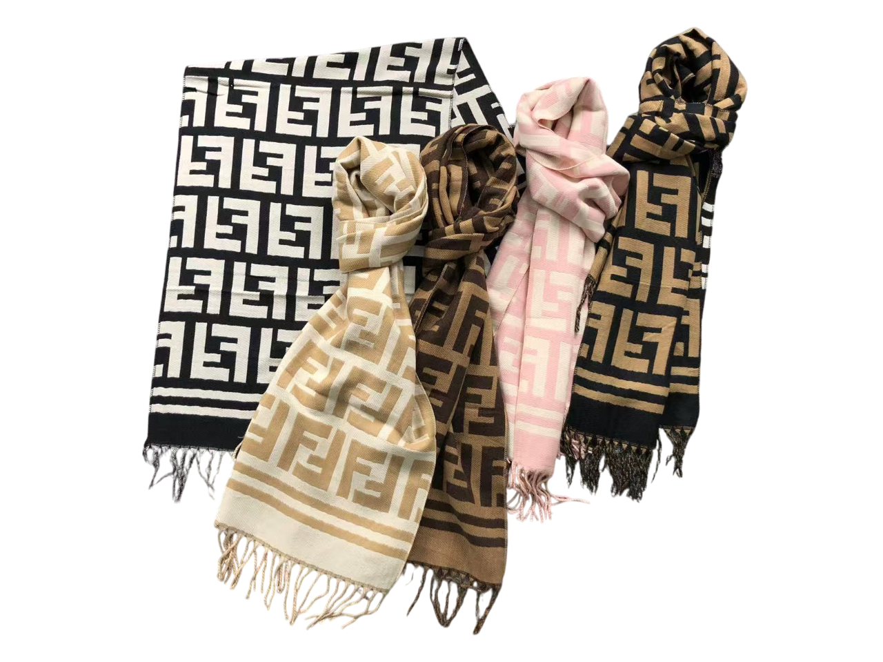 Fendi Monogram Scarves Black White/Cream/Brown/Pink/Black Brown