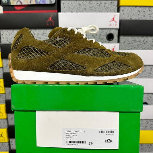 Bottega Veneta Orbit Khaki Suede Mesh
