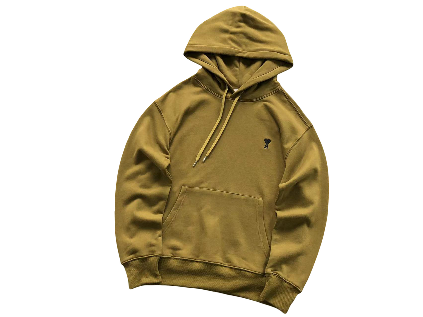 AMI Paris Black Heart Hoodie Mustard