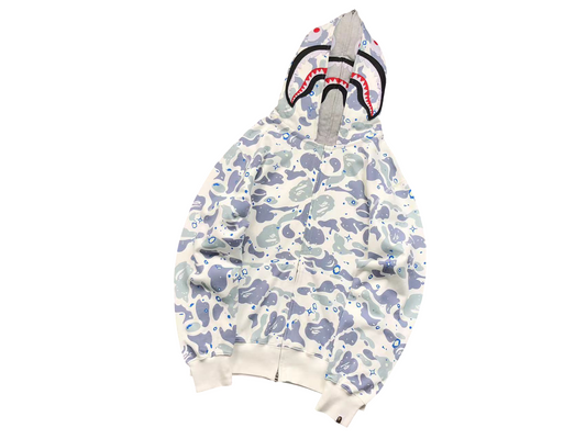 BAPE Camo Shark Wide Full Zip Double Hoodie White Multi