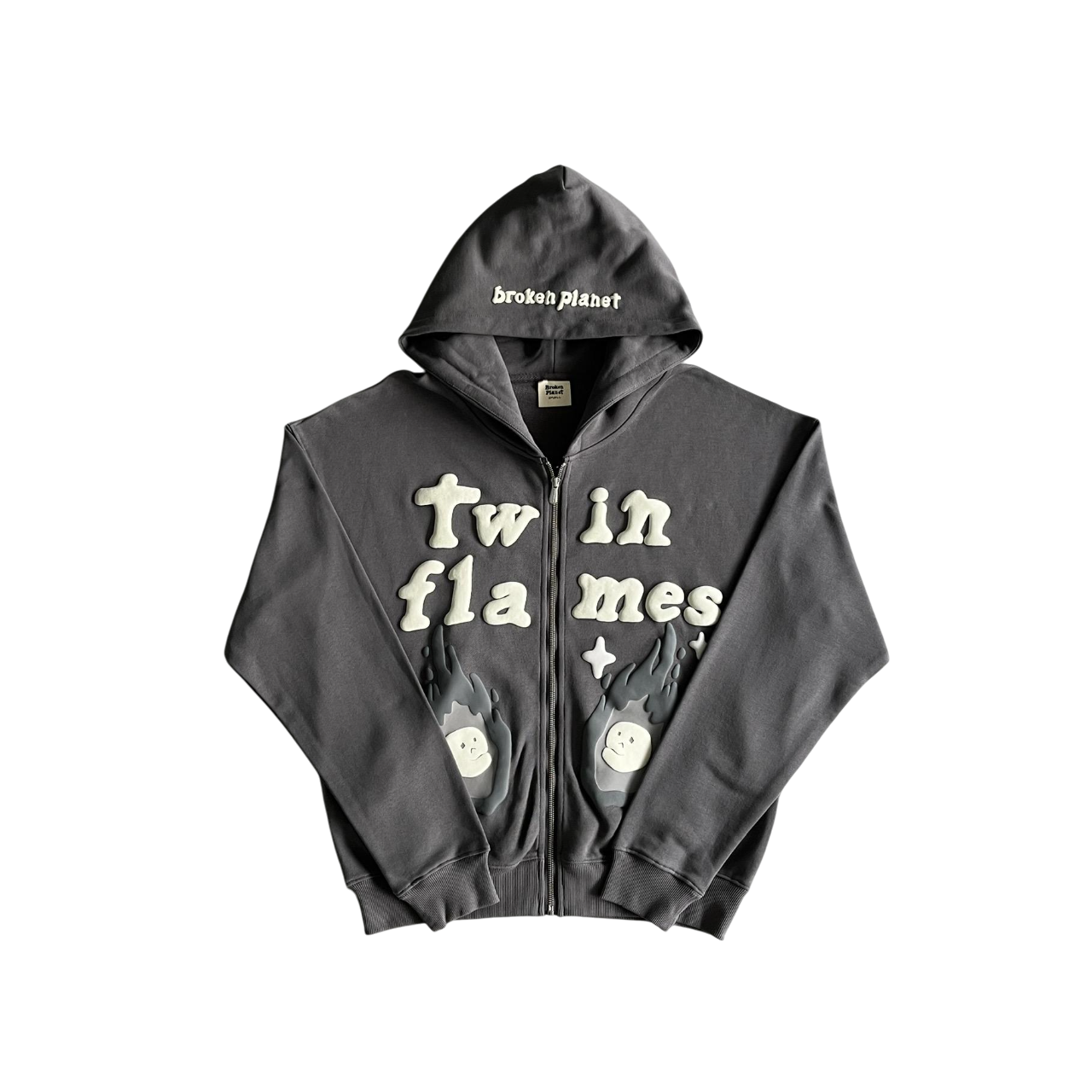Broken Planet Twin Flames Zip Hoodie Grey