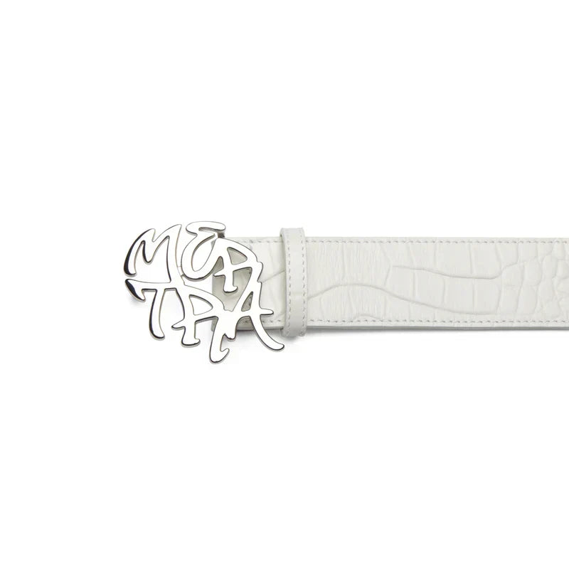 MERTRA Alligator Skin Belt White