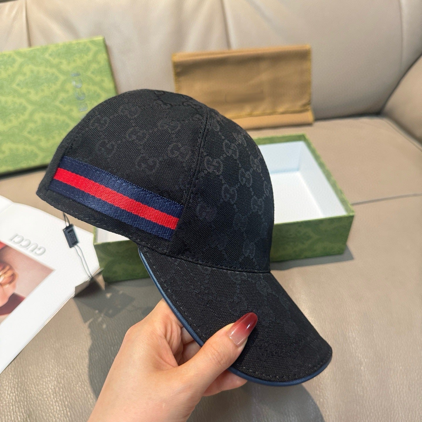 Gucci Web Stripe Detail Baseball Cap Black/Blue