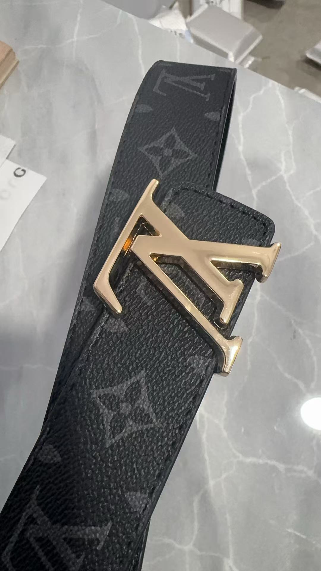 Black Monogram Eclipse Belt Gold Buckle