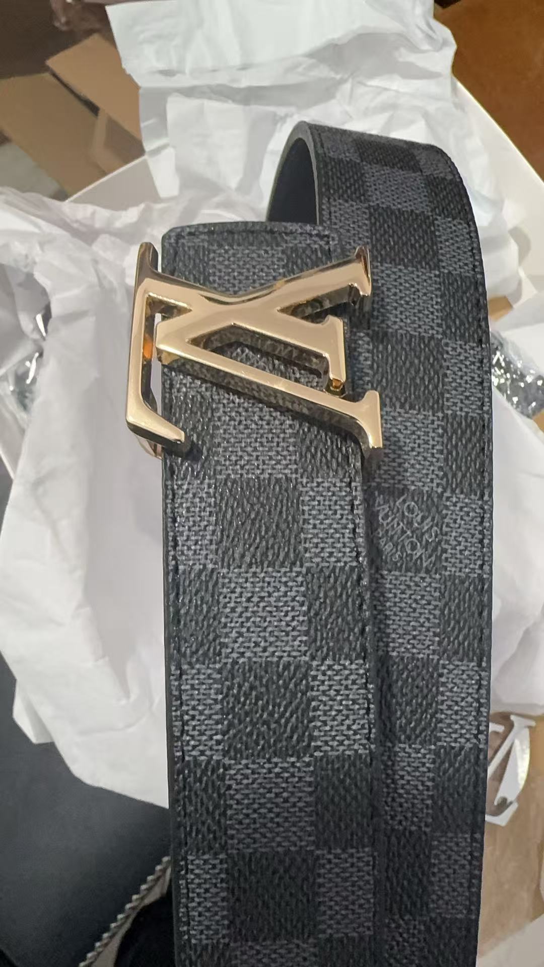 Black Damier Graphite Belt Gold Buckle