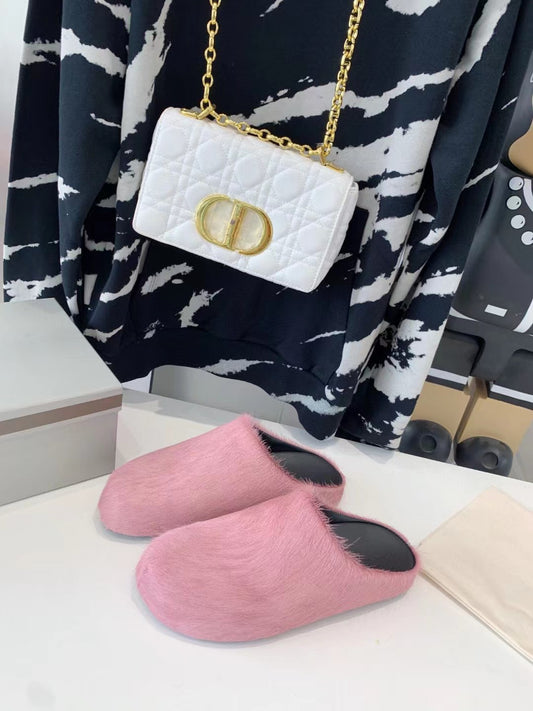 Marni Long Hair Calfskin Fussbett Sabot Pink