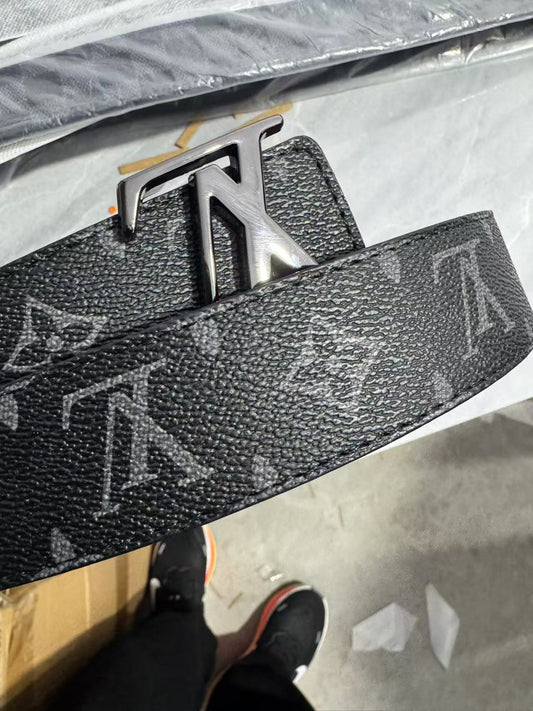 Black Monogram Eclipse Belt Grey Buckle