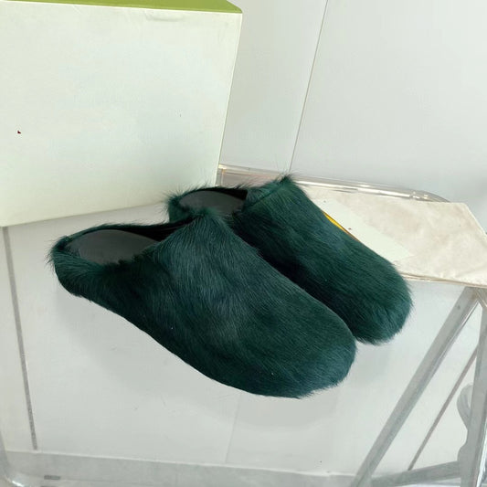 Marni Long Hair Calfskin Fussbett Sabot Teal Green